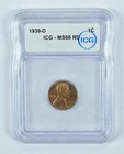 1939-D Lincoln Wheat Cent MS66 RD ICG