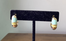 Gold Tone Half Hoop Enamel Earrings Post Pastel Fashion Summer Spring NWT