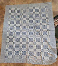 Vintage Blue Woven Linen Tablecloth 64"x53" Grandmother's Bought in Sweden