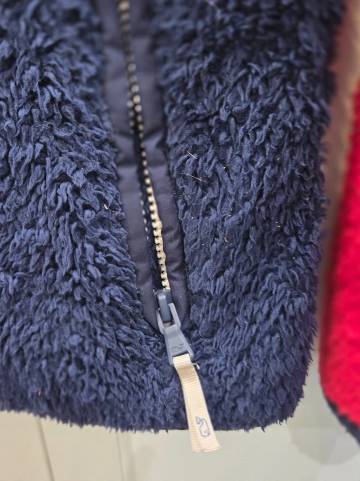 Jaqueta Vineyard Vines Meninos Med 10-12 Color-block Sherpa Lã Vermelho Azul 1/2 Zíper - Imagem 4 de 4