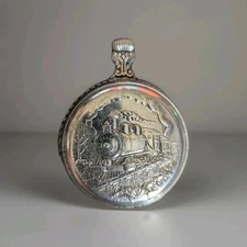 Vintage Westclox Pocket Watch Silver Locomotive Train Steam Engine Design