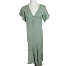 Free People Big Mood Midi Dress Plunge V-Neckline Light Green L NWT