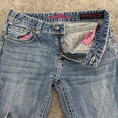 Rock & Roll Womens 30x33 Blue Medium Wash Boyfriend Fit Boot Cut Cowgirl Western