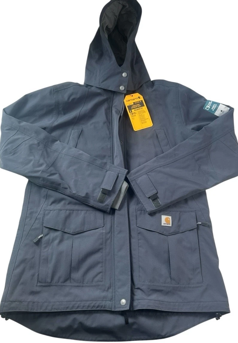 Carhartt Storm Defender Jacket Women M 8 Blue Gray Waterproof Hooded Relaxed NWT