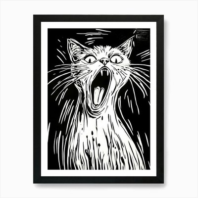 Fantastische schreiende Katze 15 Kunstdruck gerahmtes Wandbild Poster Leinwanddruck Bild
