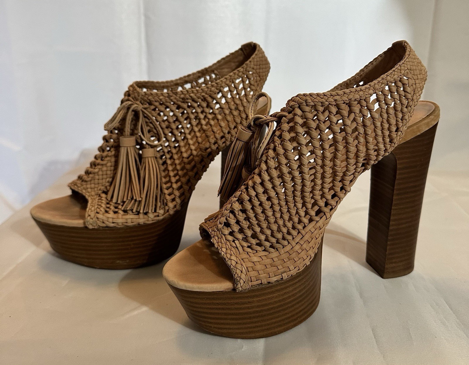 APL Scarpe sandalo Pencey Alexus pelle beige tessuto plateau tacco misura 8