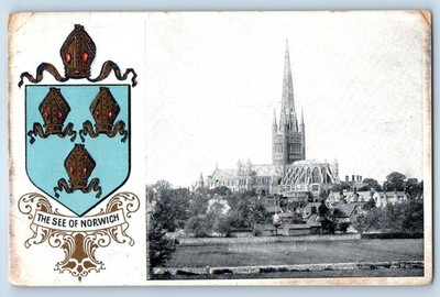 Norfolk England Postcard The See of Norwich Coat of Arms Church View 1907