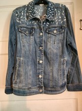 Chico's Women's Denim Jacket Size 2 with Colorful Embroidery
