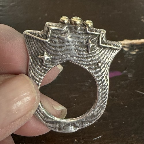 Artisan Sterling Cast Stacker Ring With 3 Gold Balls! Unique!