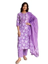 Women's Ethnic Motifs Embroidered Thread Work Pure Cotton Kurta with Palazzos
