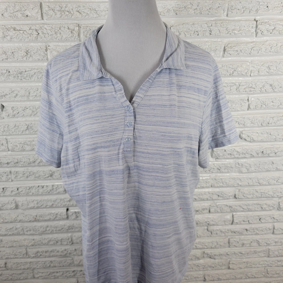 Croft Barrow Women Top 1X Plus Polo Short Sleeve Blue Stripe Cotton Blend Casual - Imagem 3 de 4