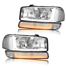 LED DRL Headlight, 1999-2007 GMC Sierra Chrome Housing Clear Reflector