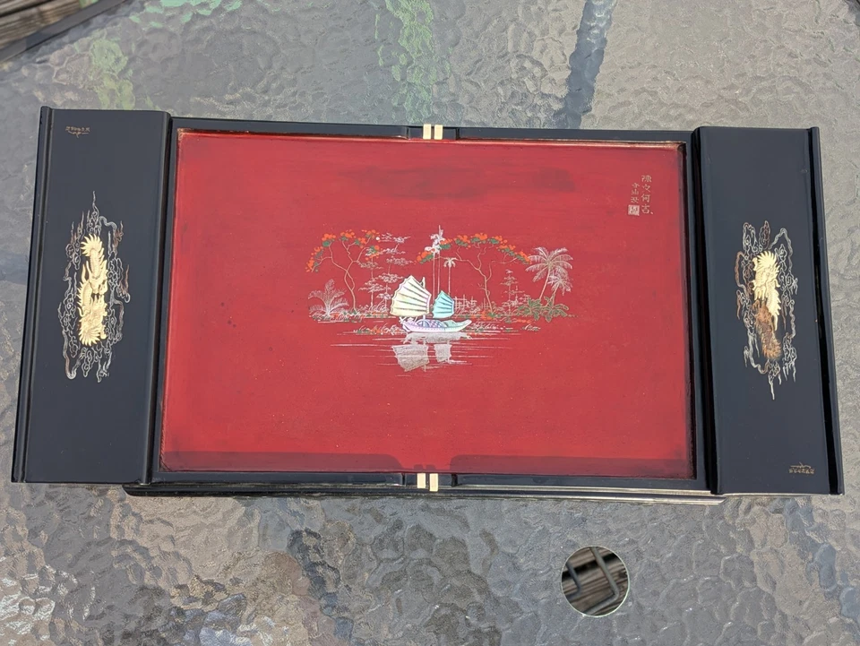 Ancien écritoire début XXème / Art Indochine / Plateau calligraphie - Photo 4/4