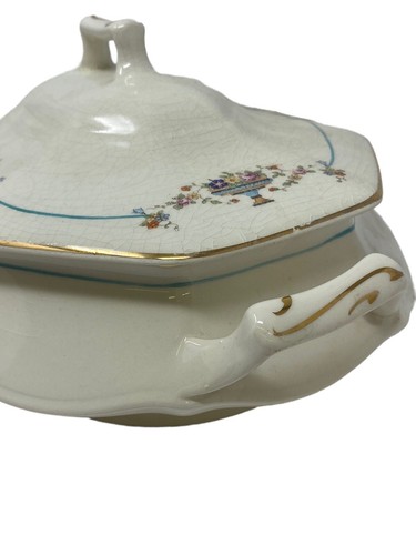 Cazuela para servir ovalada vintage de cerámica Limoges con mango de EE. UU. con tapa, flor - Imagen 6 de 12