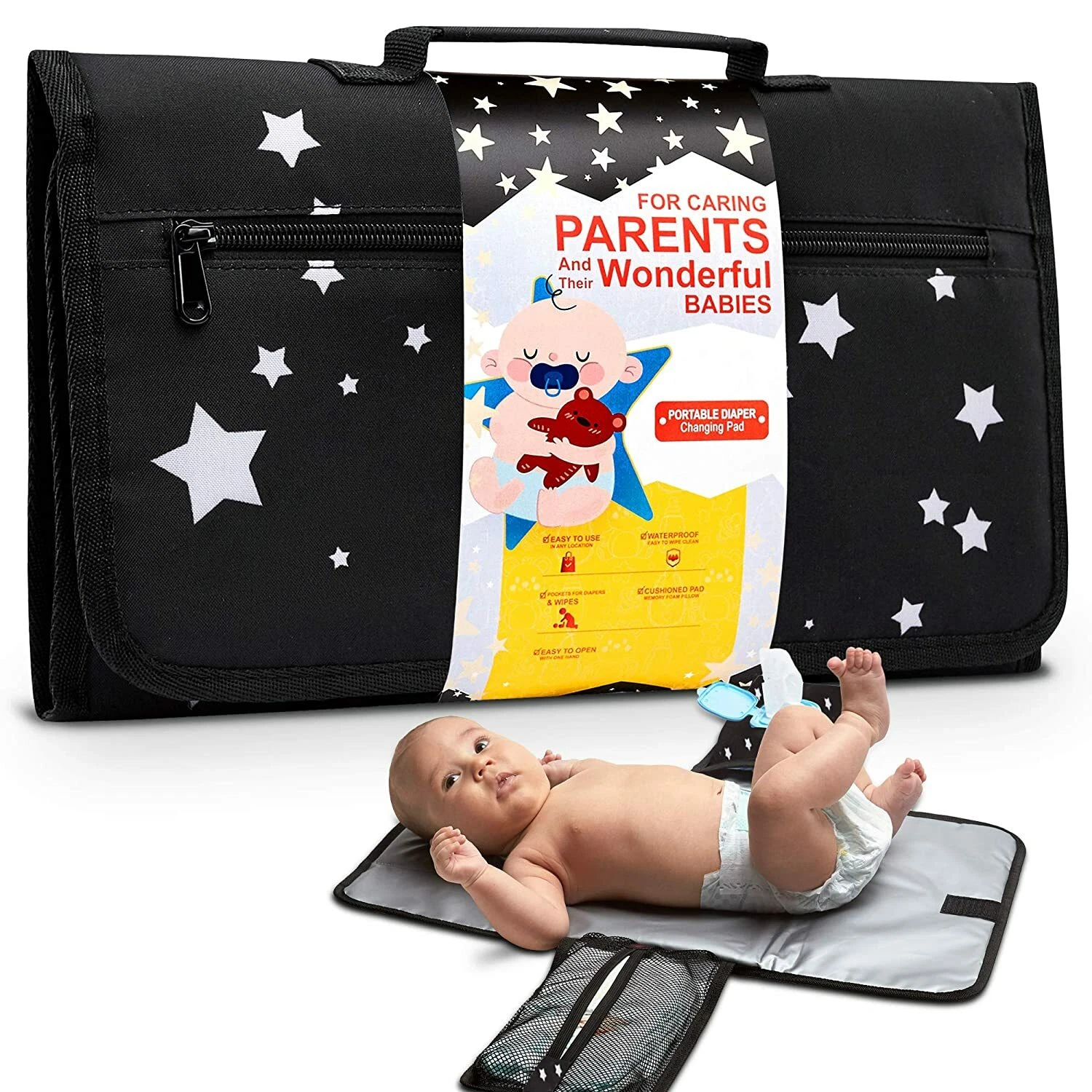 Yellowphant Baby Portable Changing Pad - Premium Foldable Larger Napkin Slot And