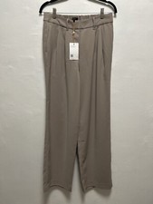 Quince Women’s Stretch Crepe Pleated Wide Leg Pants Morel Cream Size 8
