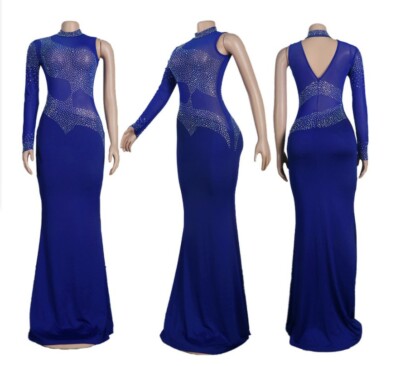 NEW Women Sexy One Shoulder Hot Drilling Mesh Slim Night Club  Prom Dress #P39