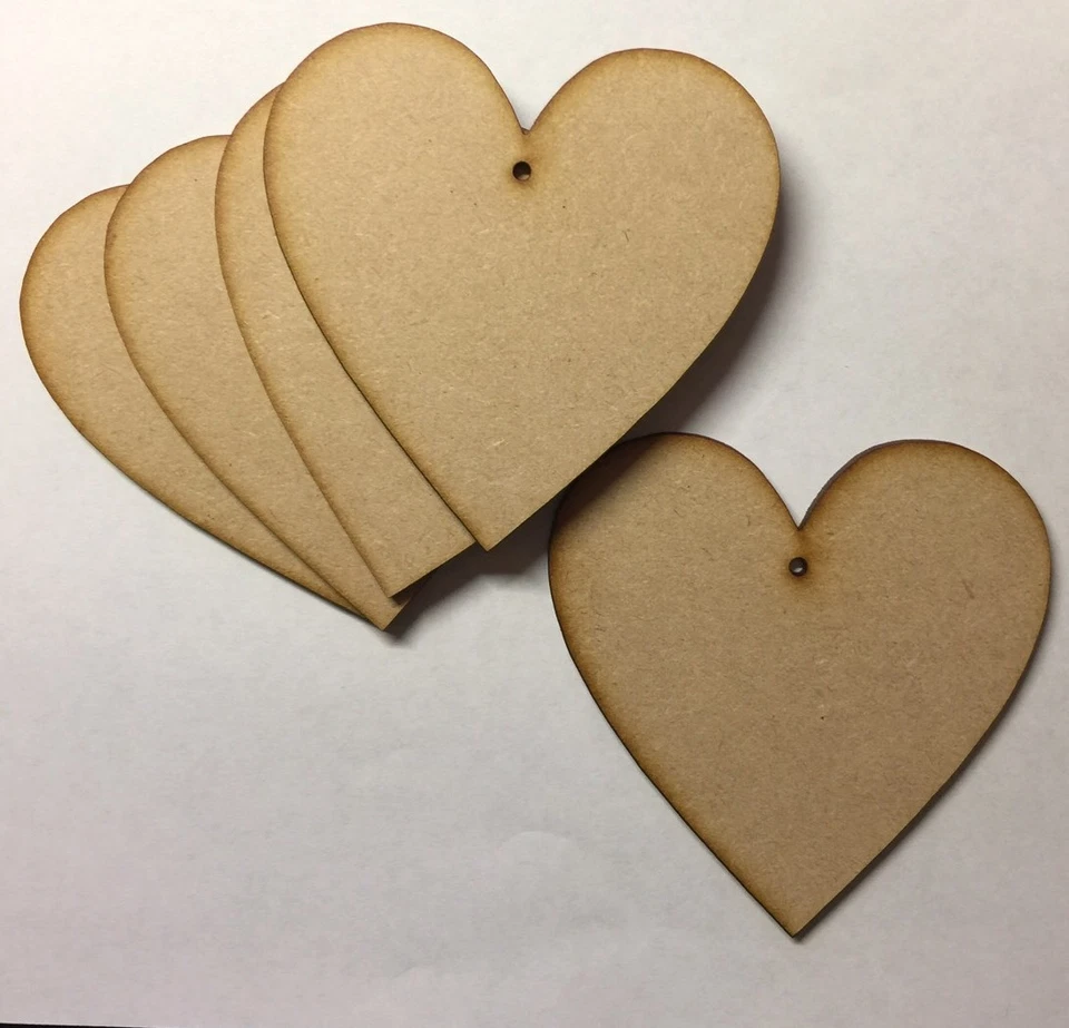LASERKRIS Madera 100mm (10cm) corte láser 3mm MDF corazones en blanco artesanía forma signo con agujero