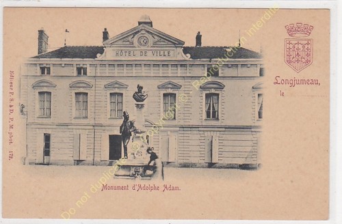 CPA 91160 LONGJUMEAUX Marie & Monument Adolphe Adam & Blason Edit P.S. - Afbeelding 1 van 2