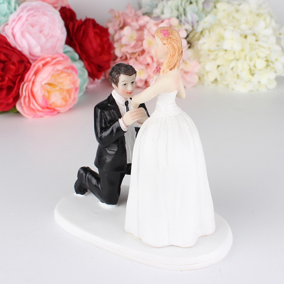 Rustic Wedding Cake Topper - Bride & Groom Kissing PVC Figurines, Blue & White (2.36\" & 2.28\")