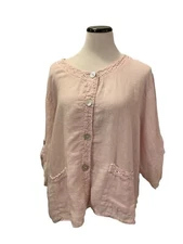 Puro Lino Linen M Pink  Top Shirt Made in Italy Boho Lagenlook