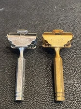 LOT 2 1912 PAT EVER-READY SAFETY RAZER GOLD SILVER TONE ORNATE ART DECO HANDLES