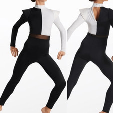 WEISSMAN Dance Costume unitard jumpsuit black white Power 14352 LA-Large adult
