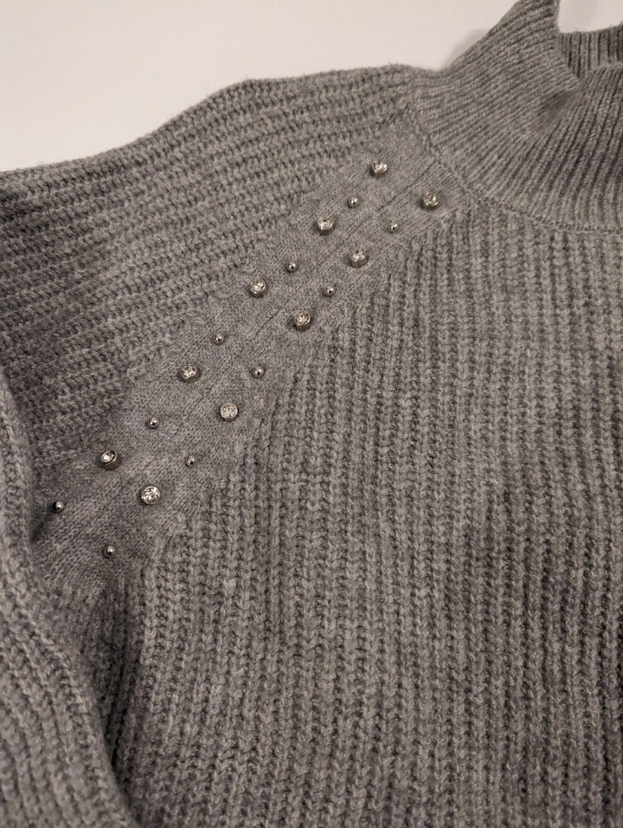 Women's Liz Claiborne Long Sleeve Gray With Rhinestones Sweater
