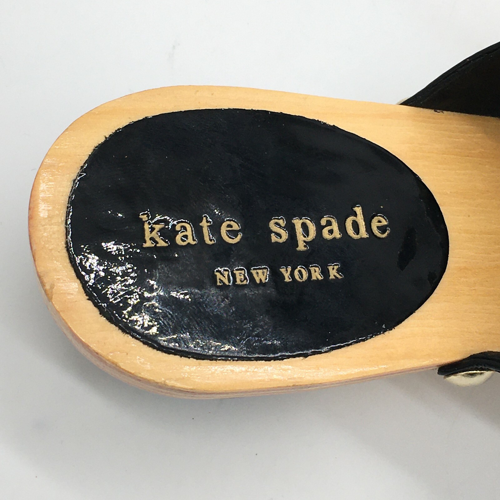 SAOLA Sandali donna Kate Spade US 8M neri vernice suola legno tacco a sfera slide