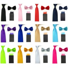 Men's Solid Bow Tie Skinny 5CM Necktie With Handkerchief Pocket Square Set