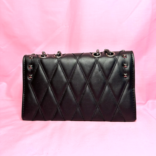 Y2K Look  Black Quilted Studded  Purse w/ Chain  Crossbody or Shoulder - Picture 4 of 11