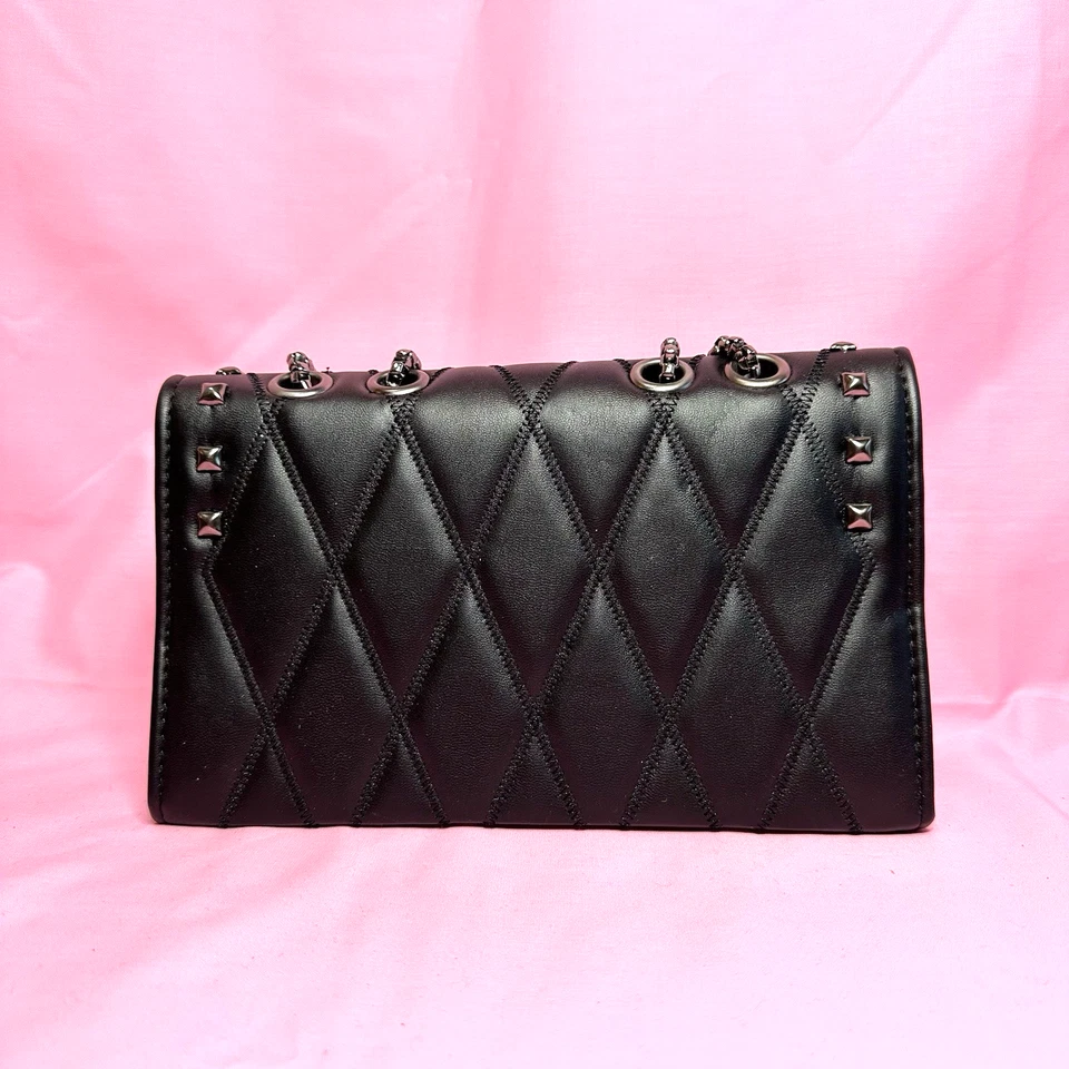 Black Quilted Studded  Purse w/ Chain Strap Crossbody or Shoulder  Vegan Y2K - Image 4 of 4