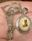 925 Sterling Mexican Opal Red, Green Orange Pendant & 16” Sterling Rope Chain Vg