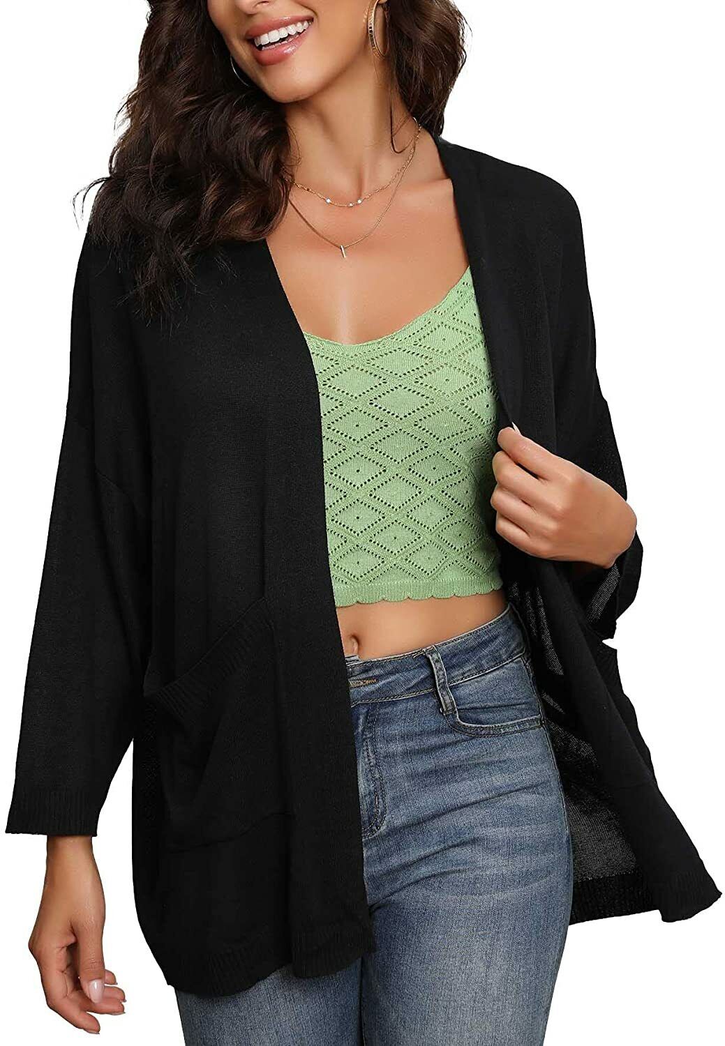 screech mareridt Ledig Womens Lightweight Summer Open Front Cardigan Sweaters Pockets Casual Cover  Up B | eBay
