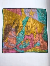 VINTAGE Birth of Jesus Christ nativity scene religious handkerchief hanky