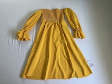 NWT ASOS DESIGN Petite shirred bardot blouson prom midi dress in lemon Size 4/6P