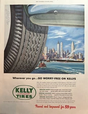 1953 Kelly Springfield Tires Co Cumberland Md NYC Skyline Safety VTG Print Ad