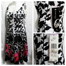 Nine West Sleeveless Cotton Dress Black/White Hot Pink Floral Border Size 6 $128
