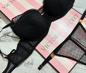 Victoria's Secret Luxe Lingerie Fishnet Lace Push-up Bra Set Black 34DD 36D 38D