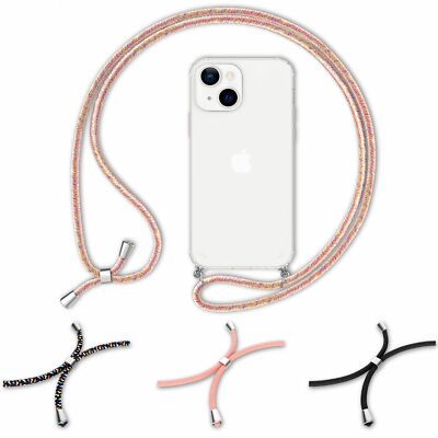 Für iPhone 13 - Klare Handy Hülle + Kette, Hard Case Schnur Kordel Cover Robust