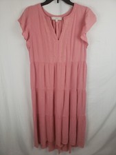 Loft Pink Flutter Sleeve VNeck Tiered Maxi Dress Sz S