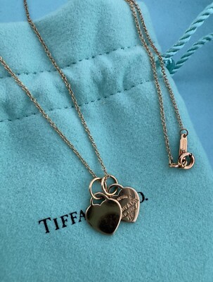 Return Tiffany & Co. 18k Gold MINI Double Heart Tag Pendant