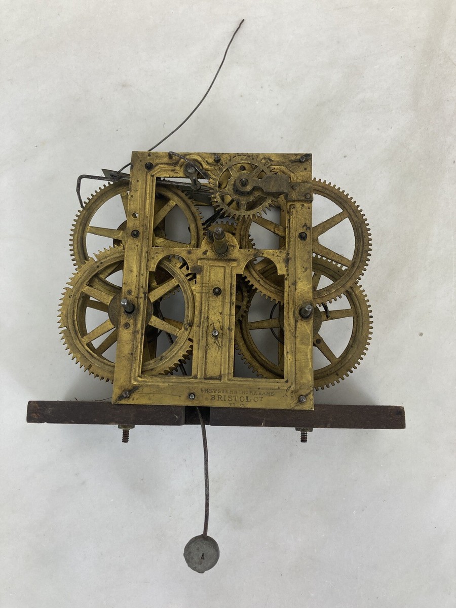 ANTIQUE BREWSTER INGRAHAM'S BRISTOL CT USA BRASS CLOCK MOVEMENT