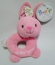 Prestige Baby Pink My First Bunny Easter Plush Baby Toy Hand Rattle 7" New