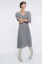 Zara WOOD MIDI DRESS-gray-7997/528-XS, L-NWT