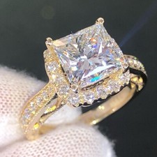 2.95ctw Princess Cut VVS1 Moissanite Halo Engagement Ring 14k Yellow Gold Plated