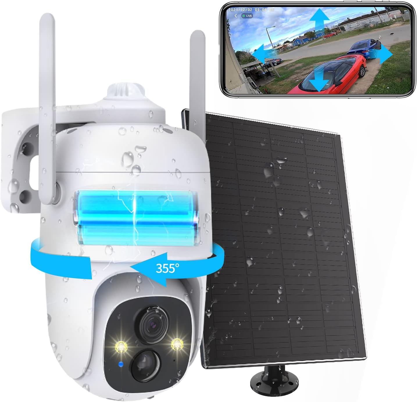 2K PTZ Solar Wifi Security Camera with AI Motion, Color Night Vision, 360 View,