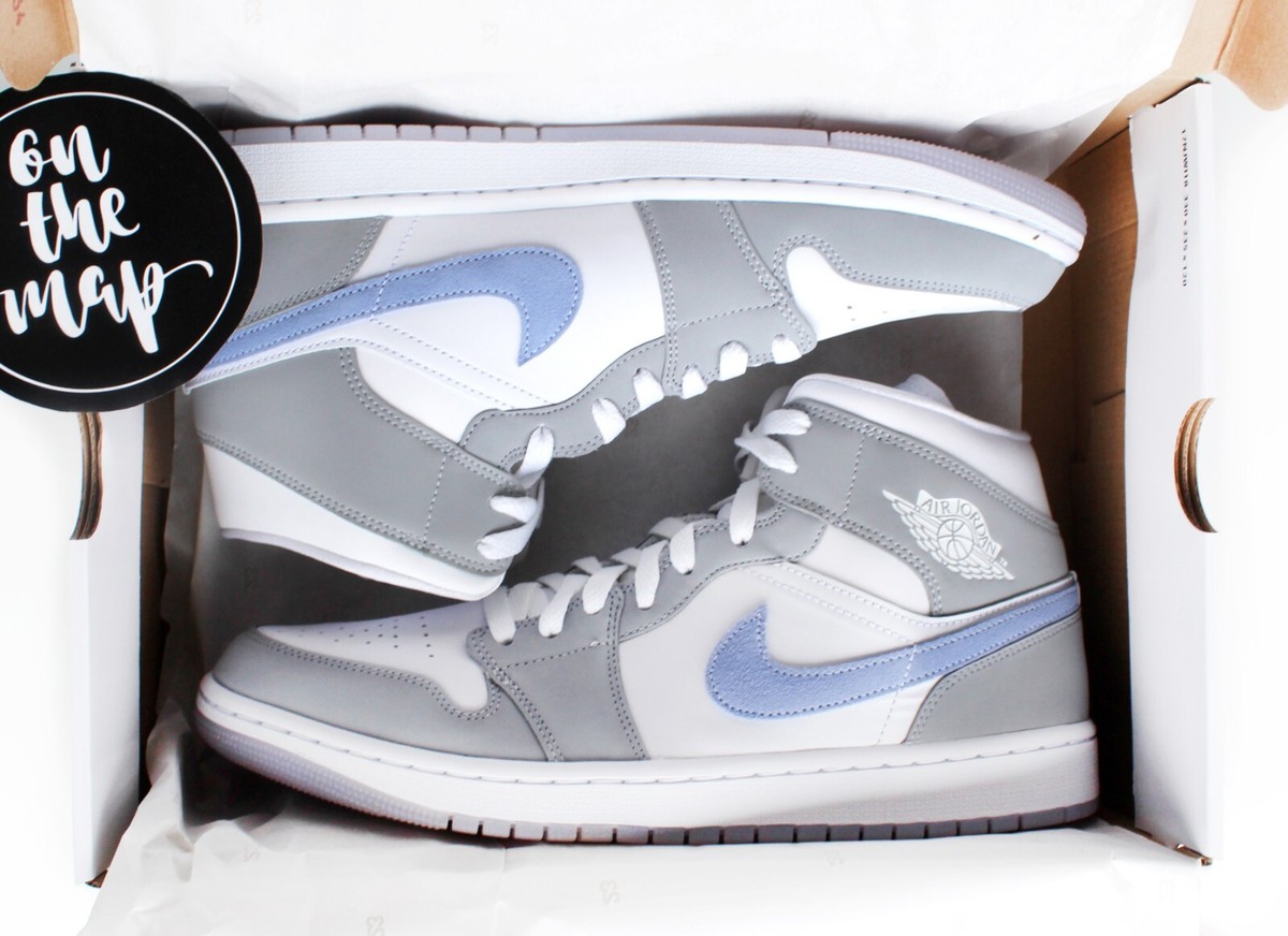 Nike Air Jordan 1 Retro Mid W Wolf Grey Aluminium Blue UK 3