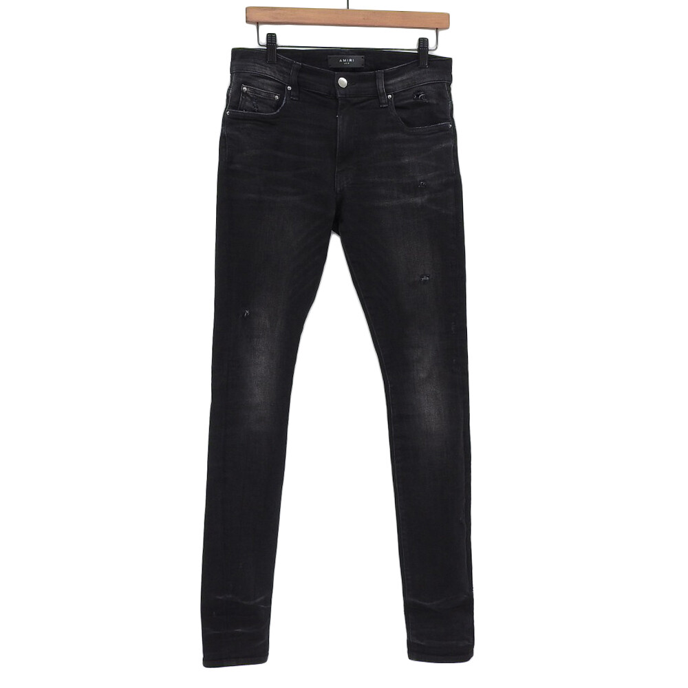 AMIRI AMIRI MX-1 Cotton Distressed Skinny Denim Bottoms Black 