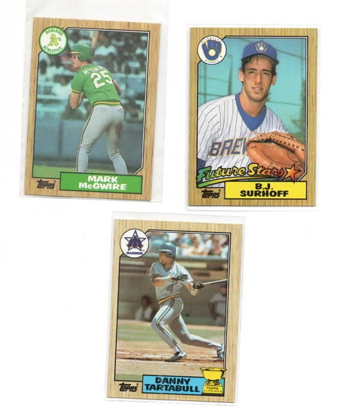 (LOT OF 3)  1987 TOPPS RC'S  MARK McGWIRE , DANNY TARTABULL, B.J. SURHOFF